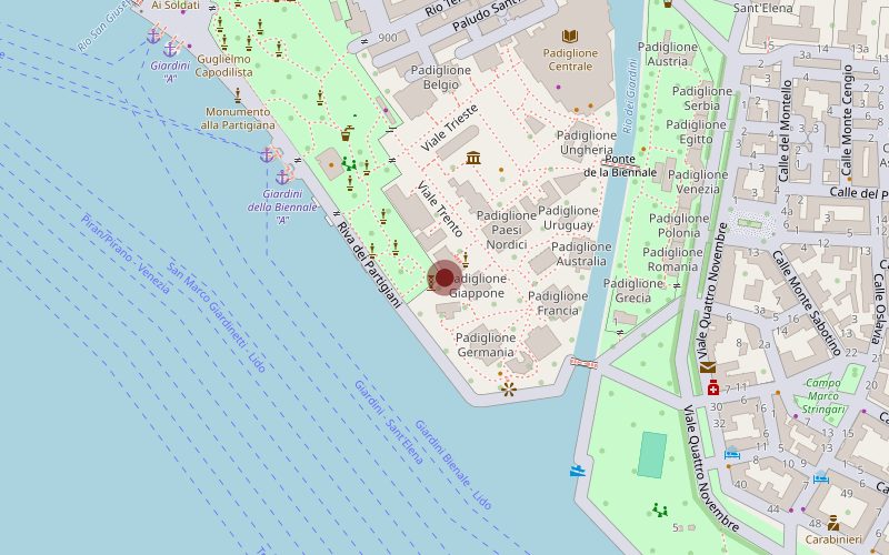 OpenStreetMap location of Giardini della Biennale in Venice